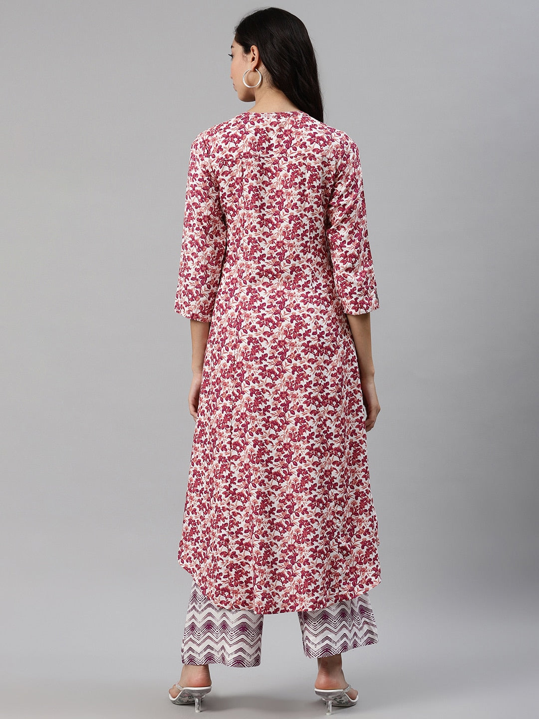 Biba Women Off-White & Magenta Printed Kurta with Palazzos - Distacart