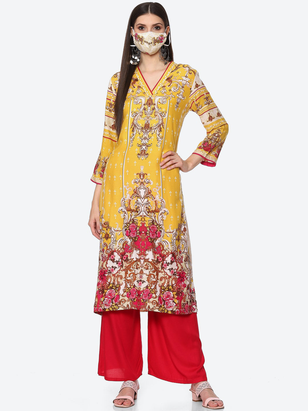 Biba Women Yellow Ethnic Motifs Printed Kurta - Distacart