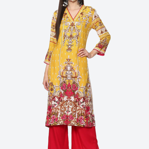 Biba Women Yellow Ethnic Motifs Printed Kurta - Distacart