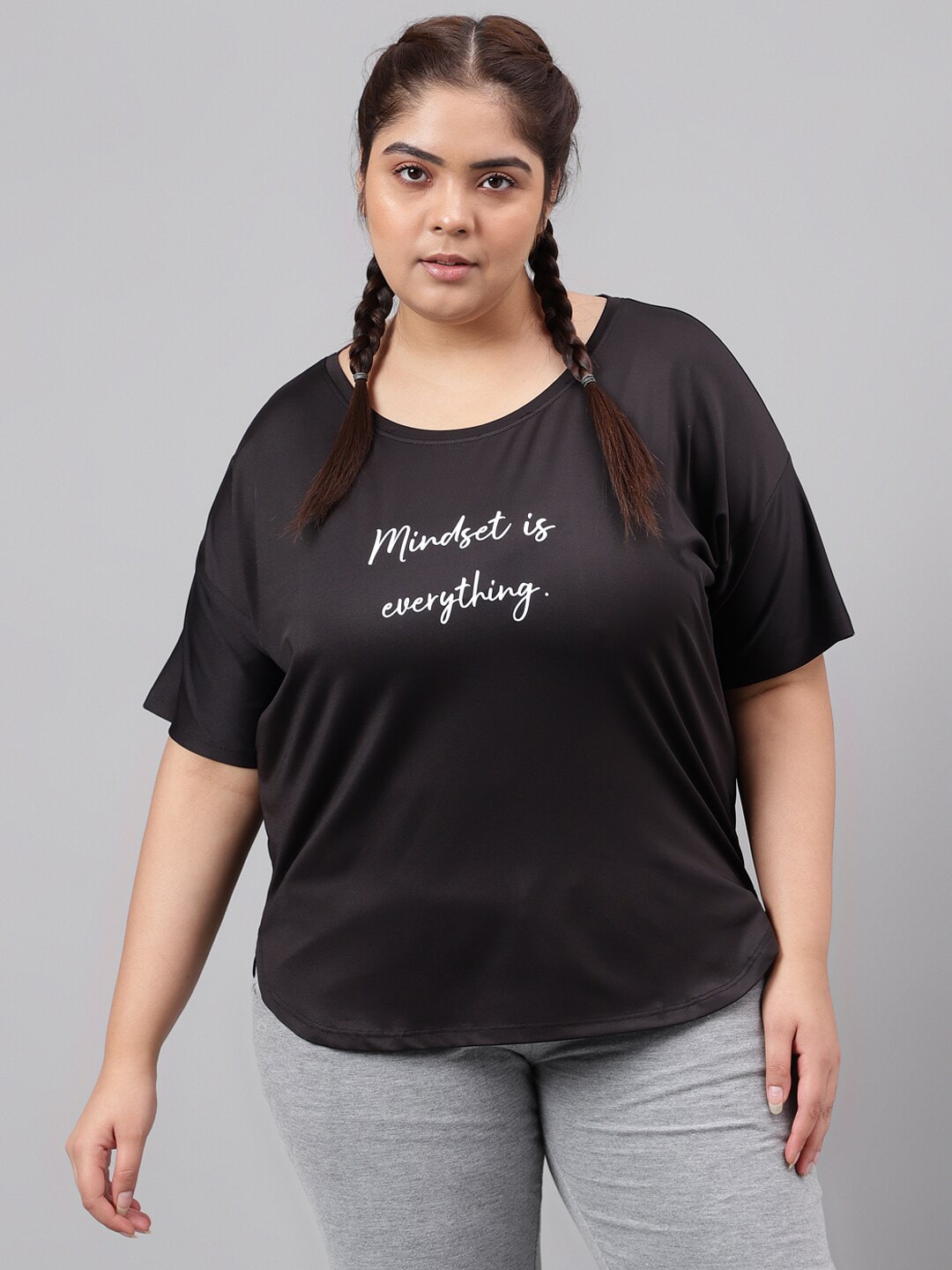 MKH Plus Size Typography Printed Dri-FIT Relaxed Fit Drop-Shoulder Sleeves Gym T-shirt - Distacart