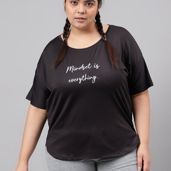 MKH Plus Size Typography Printed Dri-FIT Relaxed Fit Drop-Shoulder Sleeves Gym T-shirt - Distacart