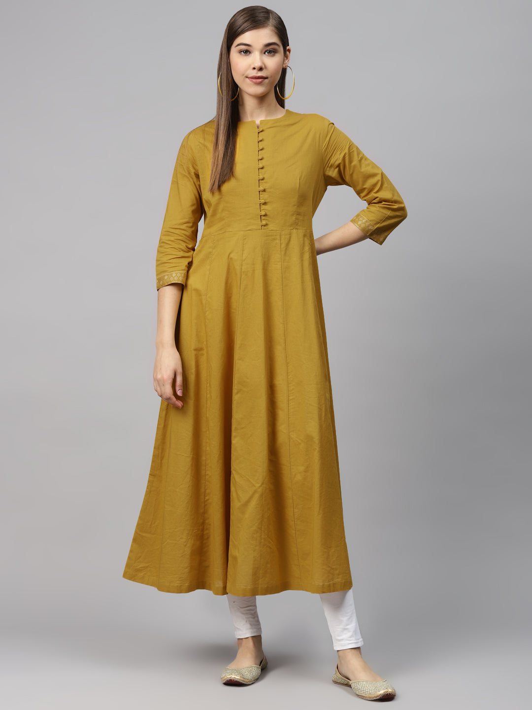 Biba Women Mustard Brown & Golden Printed Layered Anarkali Kurta - Distacart