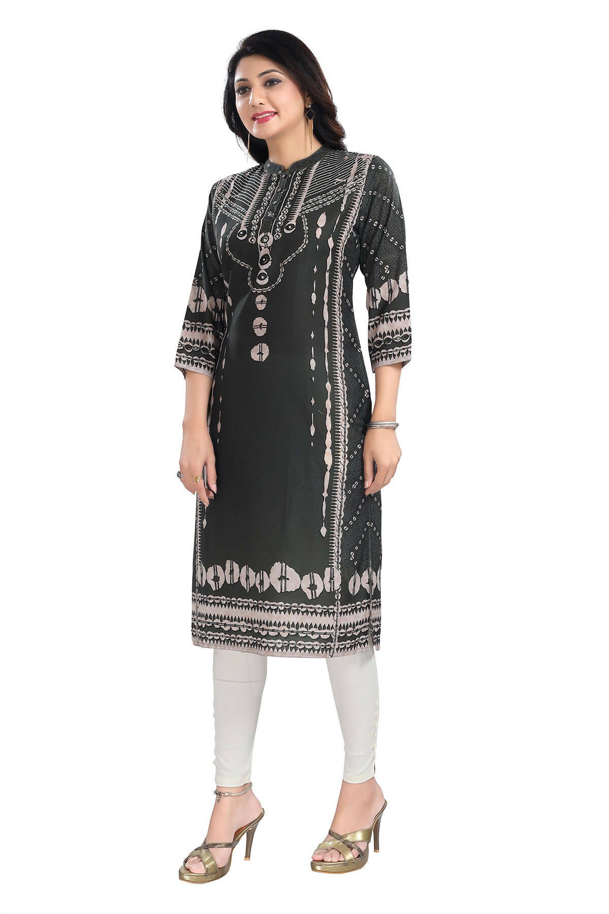 Snehal Creations Opulent Olive Digital Print Masleen Long Kurti Tunic - Distacart