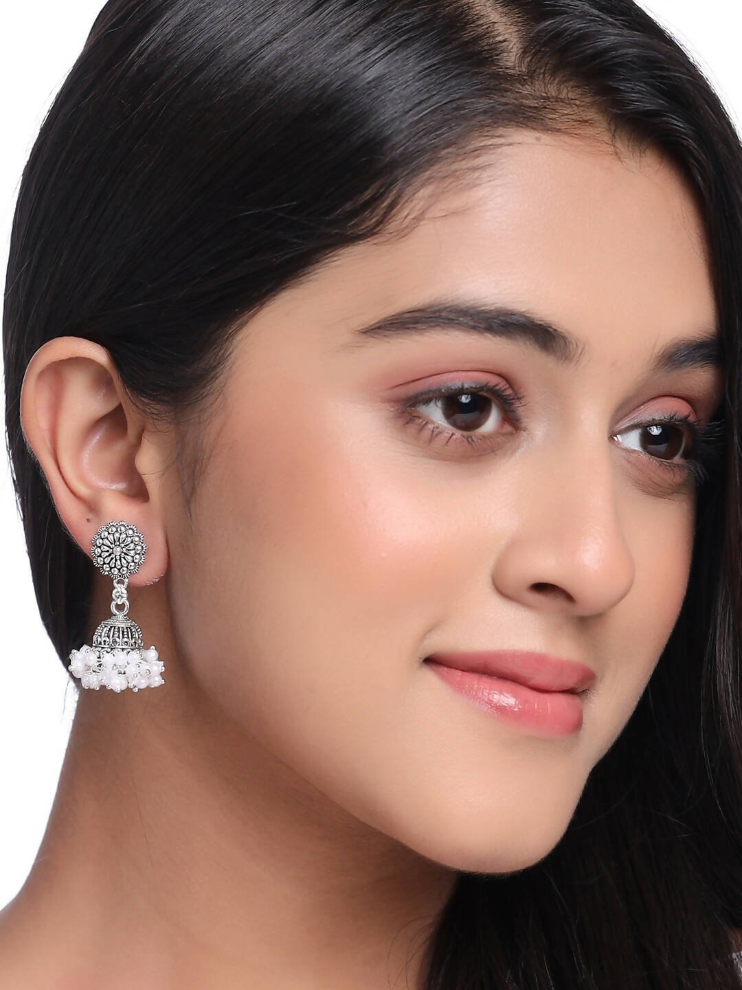 NVR Women Silver Toned Dome Shaped Jhumkas Earrings - Distacart