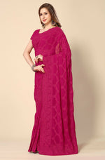 Thumbnail for Pink Georgette Embroidered and Stone Work Saree with Unstitched Blouse Piece - Roozal - Distacart
