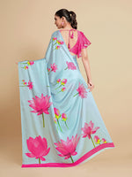 Thumbnail for Sangria Turquoise Blue & Magenta Floral Zari Satin Saree - Distacart