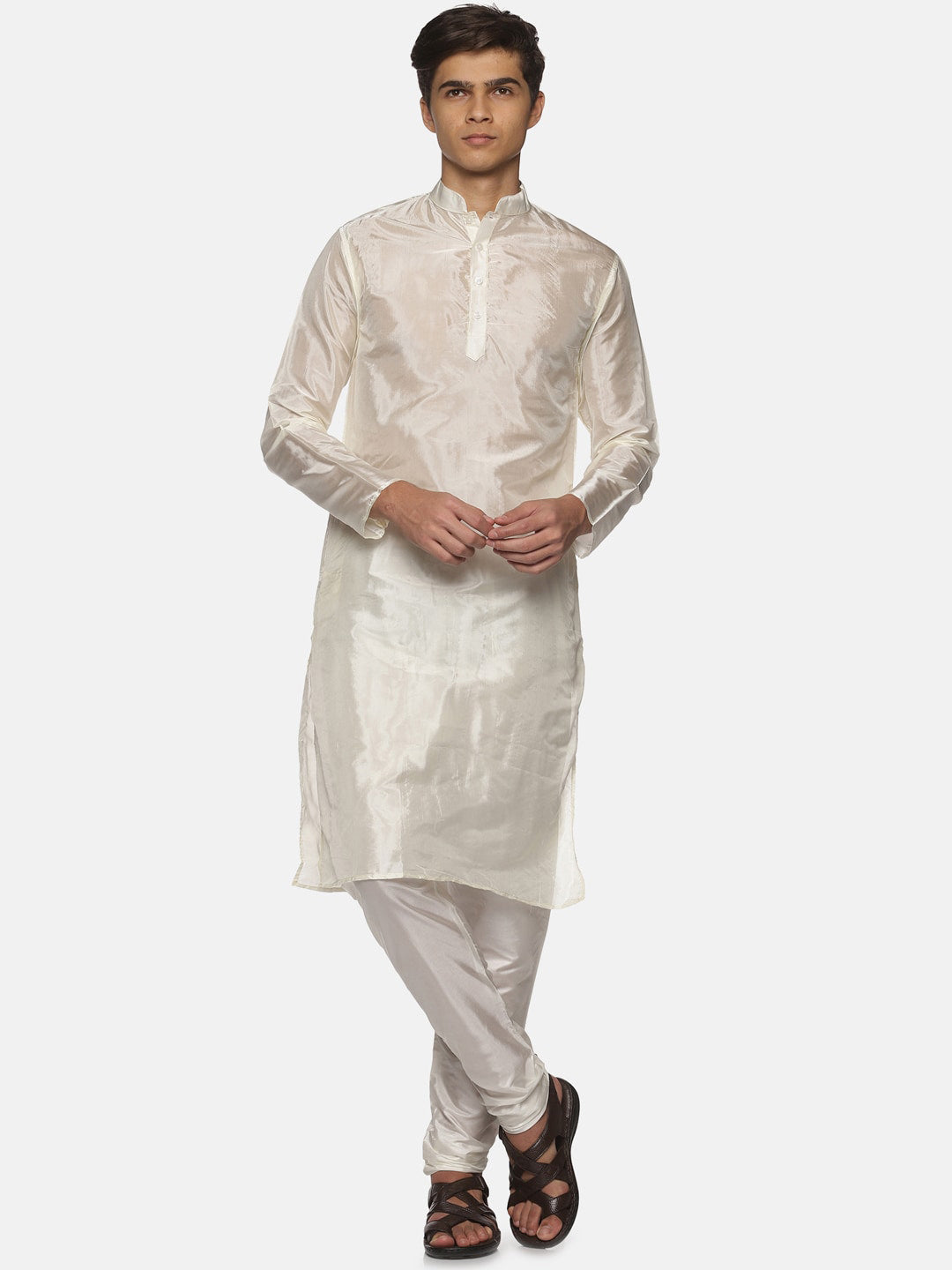 Sethukrishna Men Cream-Coloured Kurta with Pyjamas - Distacart