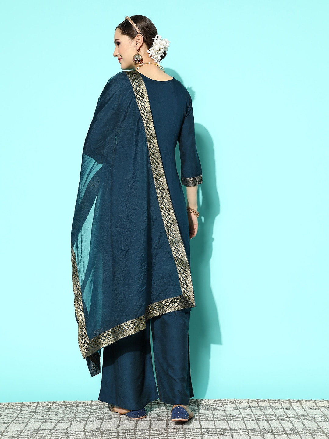 Sangria Women Floral Yoke Design Regular Kurta with Palazzos & With Dupatta - Distacart