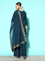 Thumbnail for Sangria Women Floral Yoke Design Regular Kurta with Palazzos & With Dupatta - Distacart
