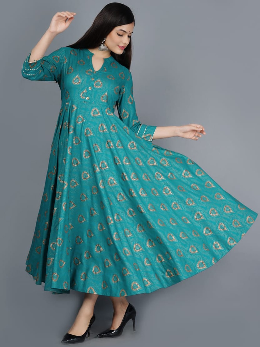 Kalini Women Green Ethnic Motifs Embroidered Keyhole Neck Flared Sleeves Anarkali Kurta - Distacart