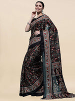 Thumbnail for Kalini Black & Red Floral Jute Silk Ikat Saree - Distacart