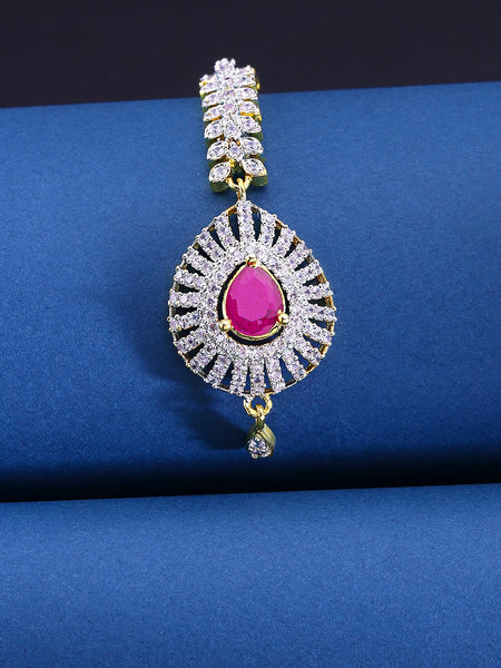 Yellow Chimes Women Gold-Plated American Diamond Pink & White Studded Handcrafted Maang Tikka - Distacart