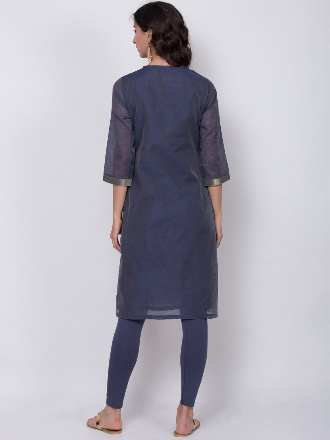 Biba Women Navy Blue Woven Design Kurta with Churidar & Dupatta - Distacart