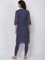 Thumbnail for Biba Women Navy Blue Woven Design Kurta with Churidar & Dupatta - Distacart