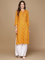 Thumbnail for HERE&NOW Mustard Yellow & Red Ethnic Motifs Printed Kurta - Distacart