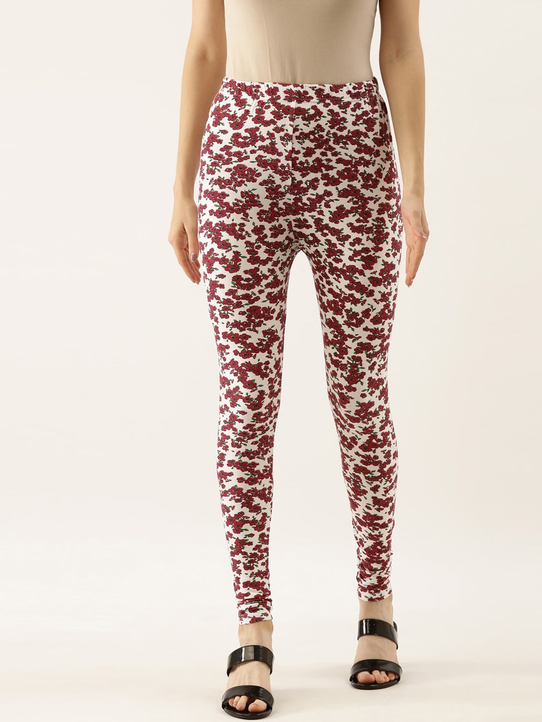 Souchii White & Red Printed Slim-Fit Ankle-Length Leggings - Distacart