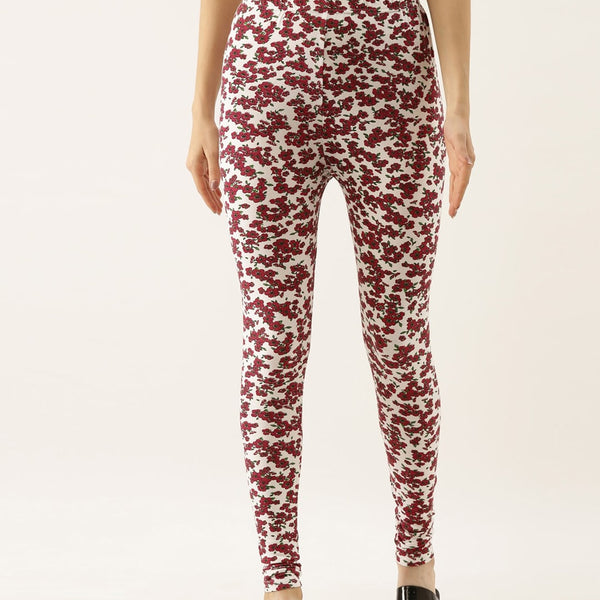 Souchii White & Red Printed Slim-Fit Ankle-Length Leggings - Distacart