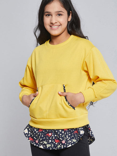 Lyush Yellow Fleece Half Shirt Sweatshirt For Girls - Distacart