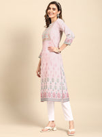 Thumbnail for Sangria Women Pink Floral Embroidered Kurta - Distacart