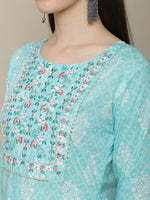Thumbnail for Sangria Women Blue & White Embroidery Printed Kurta Set - Distacart