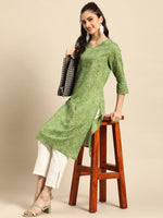 Thumbnail for Sangria Women Green Bandhani Printed Pure Cotton Kurta - Distacart