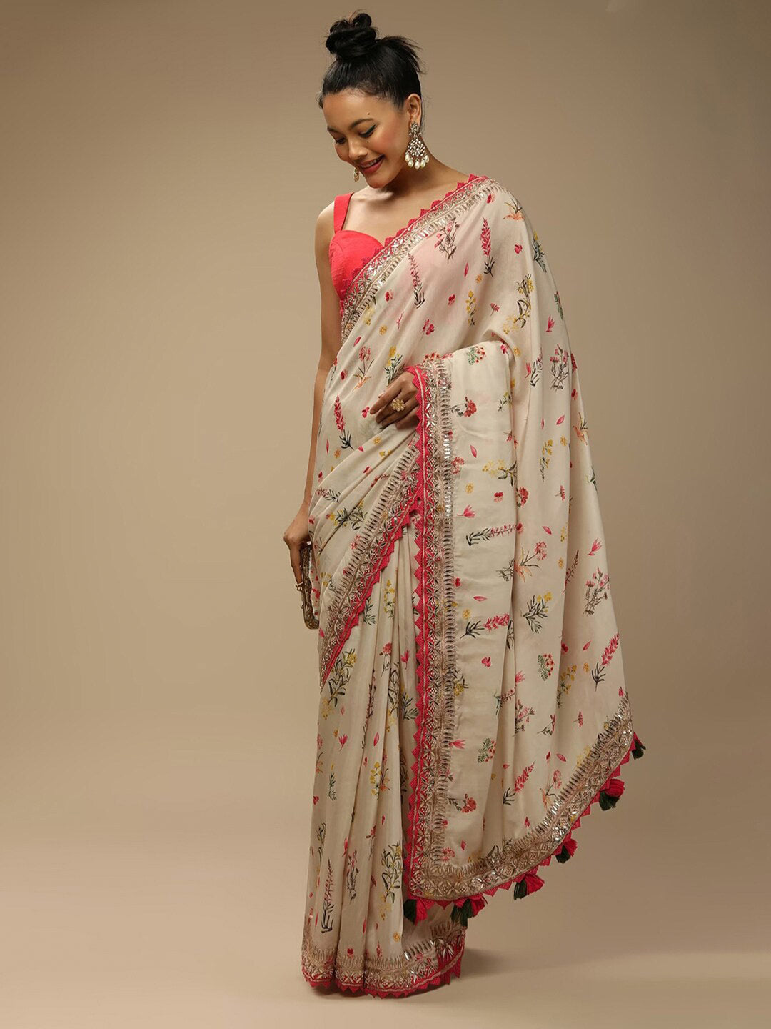 Sangria Floral Embellished Chiffon Saree - Distacart