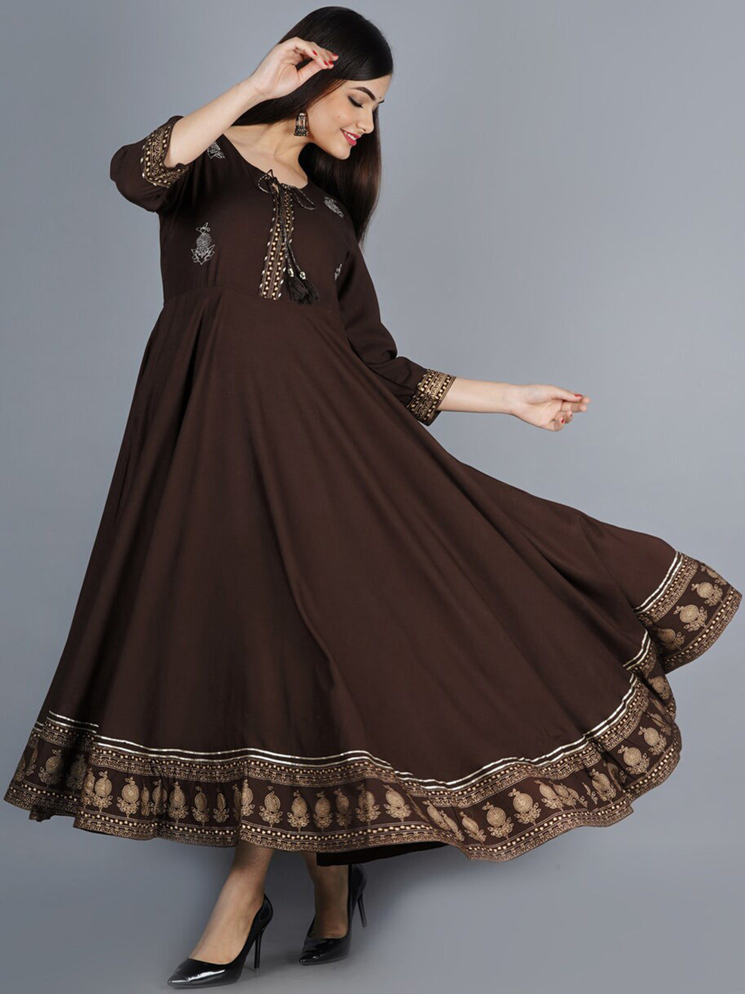 Kalini Women Brown Printed Anarkali Kurta - Distacart