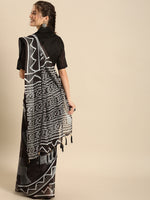 Thumbnail for Sangria Black Printed Pure Linen Saree - Distacart