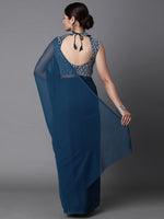 Thumbnail for Mitera Teal Blue Solid Pure Georgette Saree - Distacart