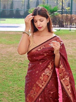 Thumbnail for Kalini Floral Woven Design Zari Banarasi Saree - Distacart