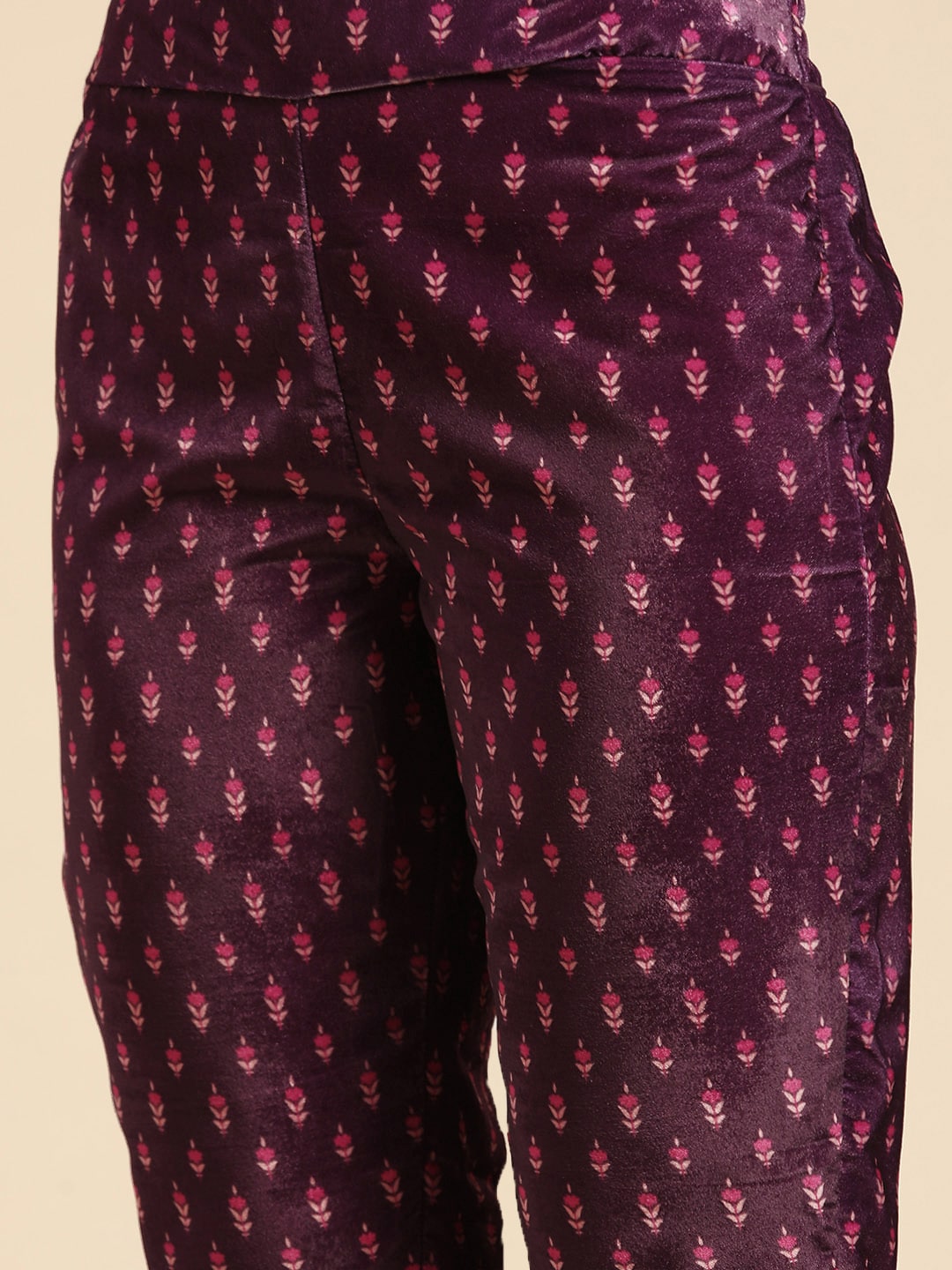 Sangria Women Burgundy & Pink Ethnic Motifs Printed Kurta with Trousers - Distacart