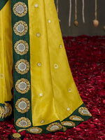 Thumbnail for Mitera Yellow & Green Embellished Beads and Stones Silk Blend Saree - Distacart