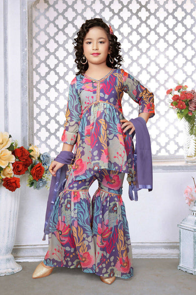 Kids Functional Designer Multi Faux Georgette Sharara Suit - Aaradhna - Distacart