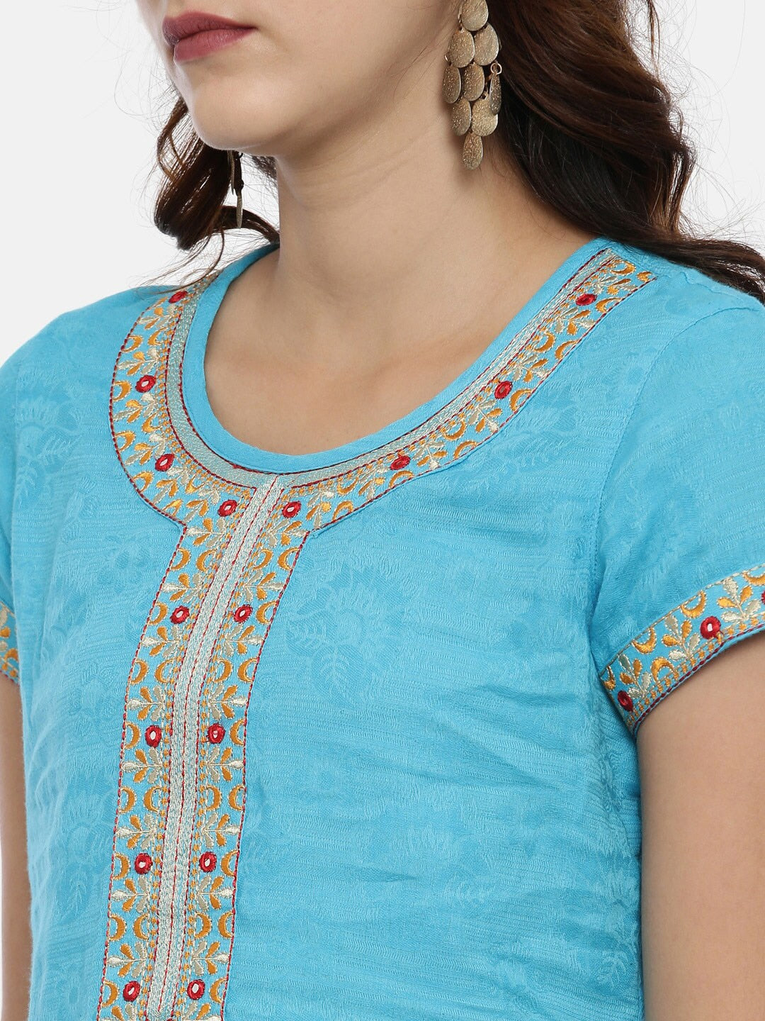 Souchii Blue Yoke Design Jacquard Straight Kurta - Distacart
