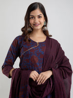 Thumbnail for Kalini Women Coffee Brown Ethnic Motifs Printed Angrakha Kurta with Churidar & With Dupatta - Distacart