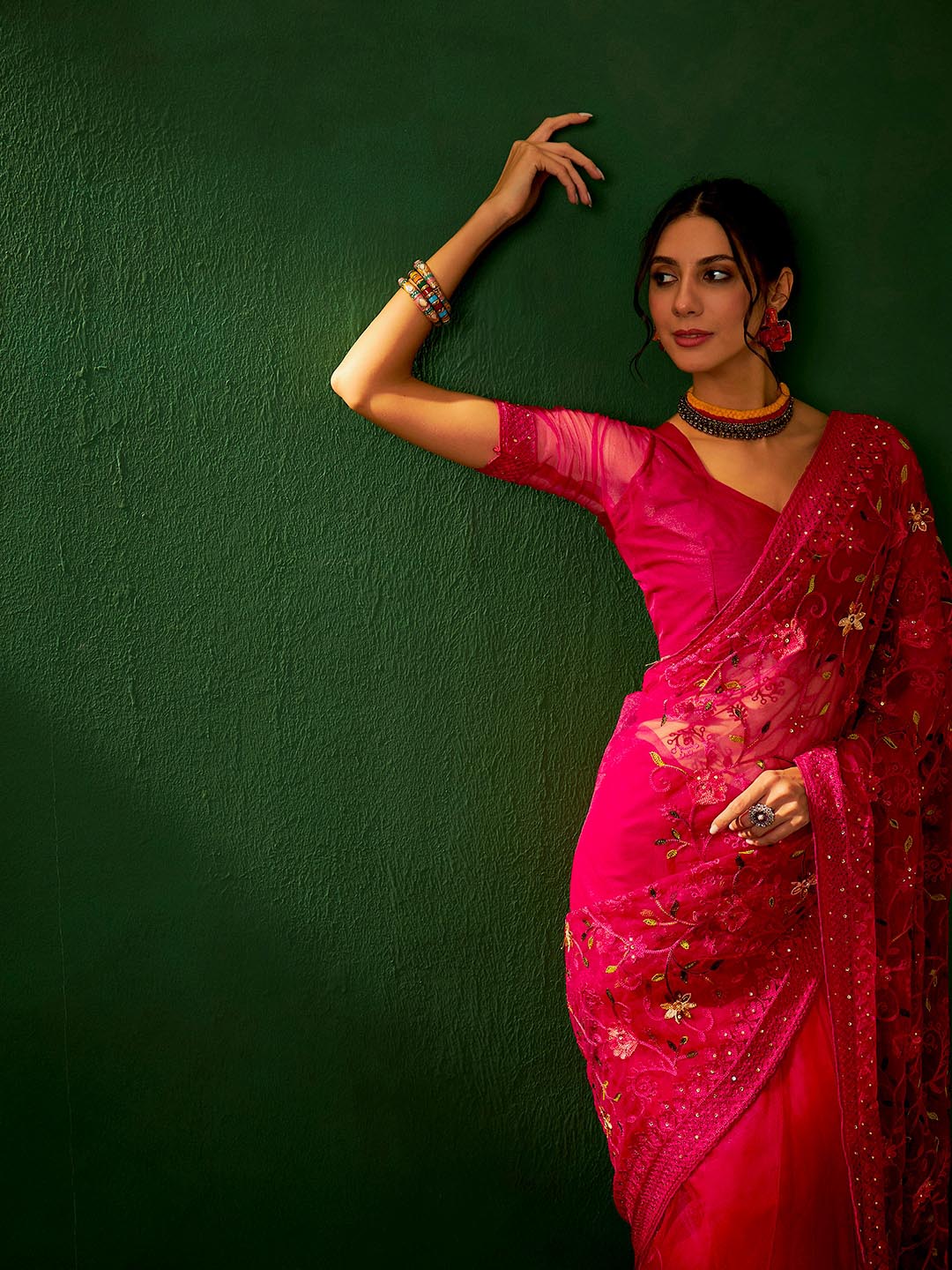 Sangria Embroidered Net Saree - Distacart