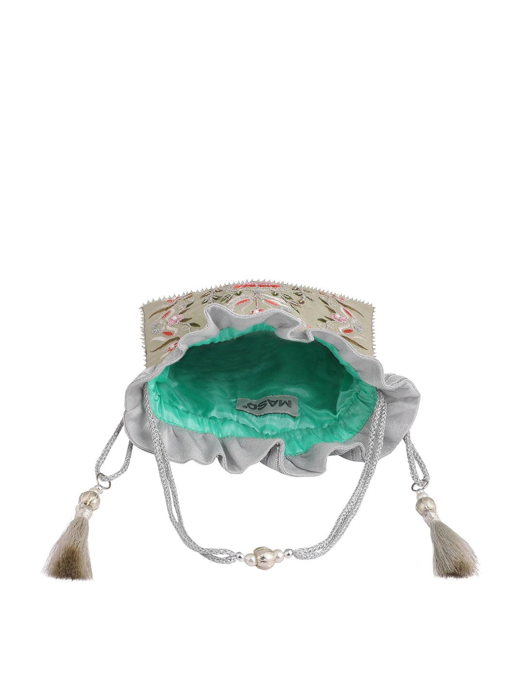 Masq Green & Pink Embellished Embroidered Potli Clutch - Distacart