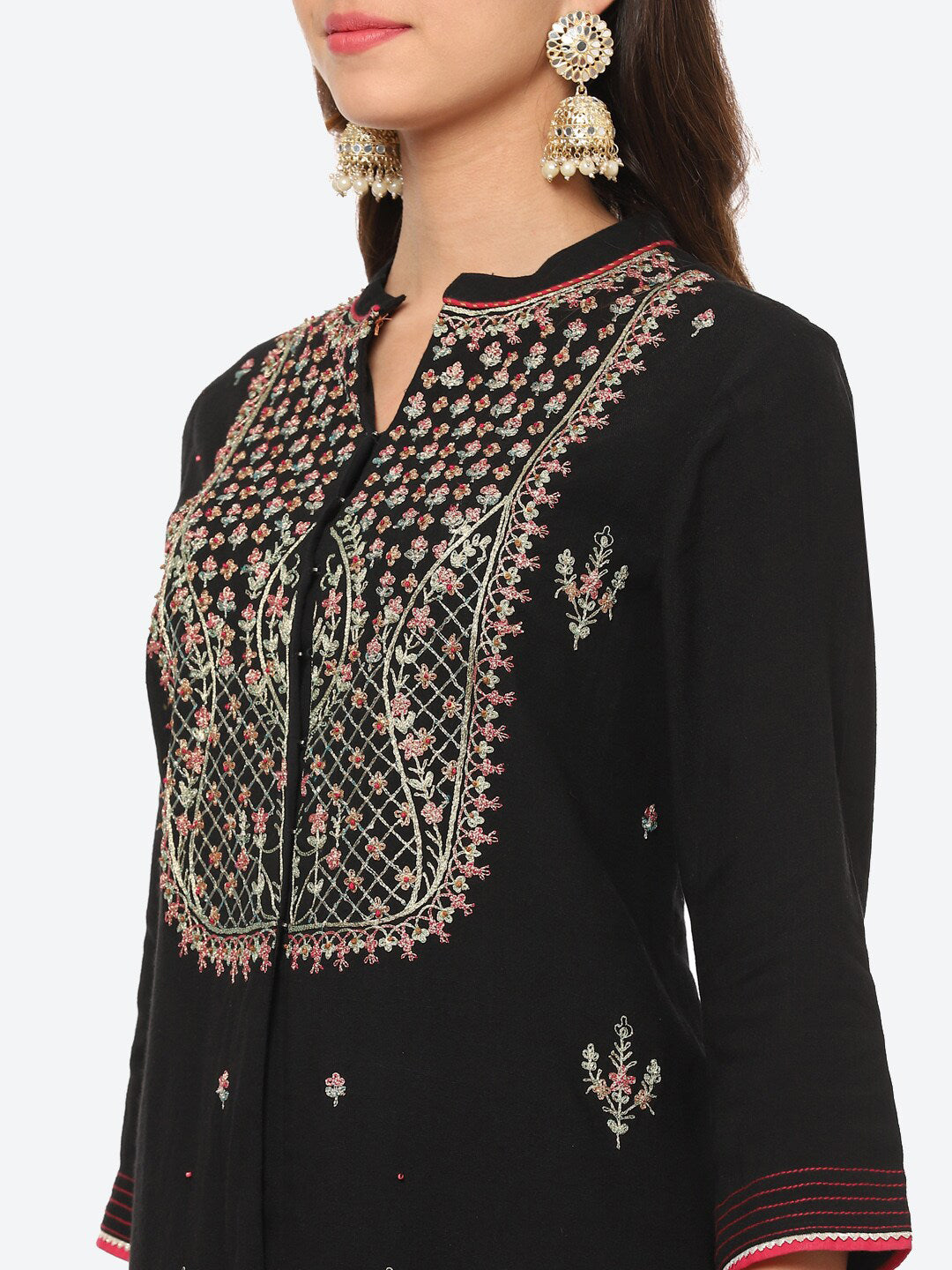 Biba Women Black & brown Ethnic Motifs Embroidered Thread Work Kurta - Distacart