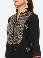 Thumbnail for Biba Women Black & brown Ethnic Motifs Embroidered Thread Work Kurta - Distacart
