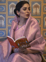 Thumbnail for Mitera Mauve & Gold-Toned Ethnic Motifs Zari Kanjeevaram Saree - Distacart