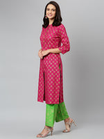 Thumbnail for Khushal K Women Pink & Green Printed Kurta with Palazzos - Distacart