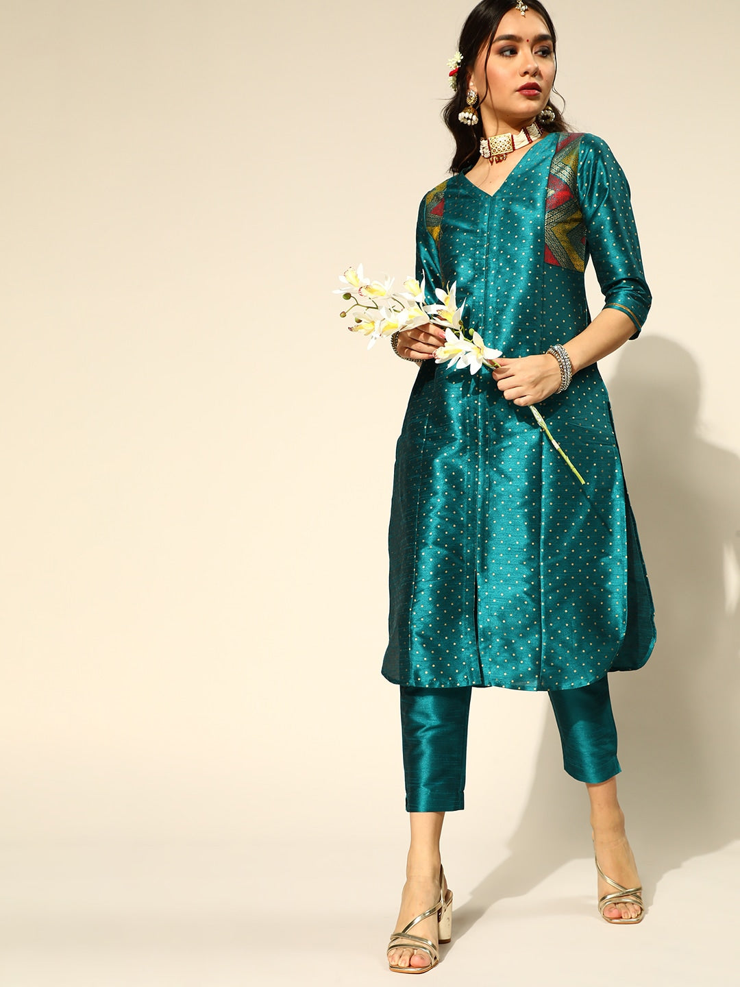 Sangria Geometric Polyester Kurta Set - Distacart