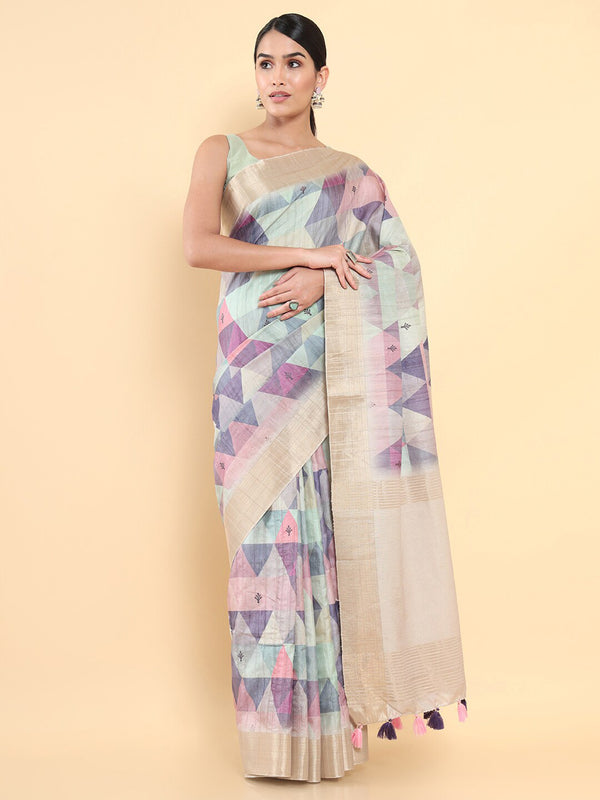 Soch Purple & Pink Woven Design Zari Pure Silk Tussar Saree - Distacart