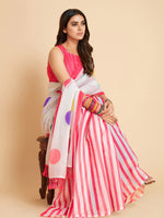 Thumbnail for Sangria White & Pink Polka Dotted Saree - Distacart