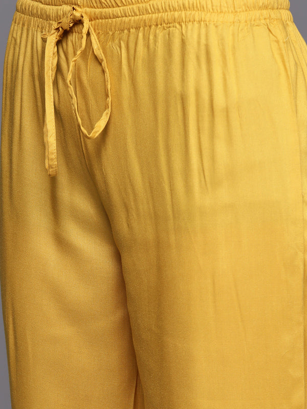 Biba Women Mustard & Golden Striped Kurta with Trousers - Distacart