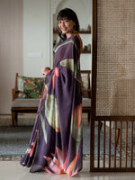 Thumbnail for Suta Purple Floral Pure Cotton Saree - Distacart