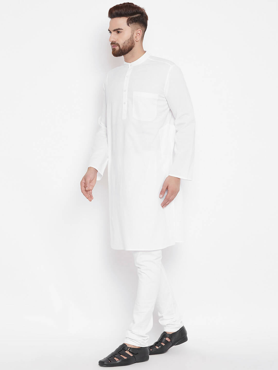 Even Apparels White Color Pure Cotton Band Collar Men's Kurta - Distacart