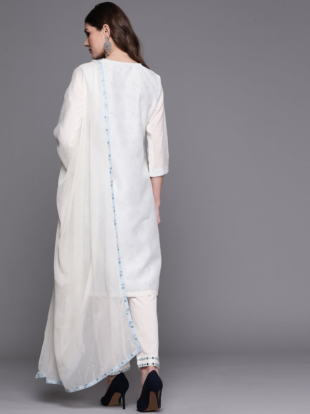 Buy Biba Women Off White Blue Yoke Design Kurta with Trousers