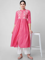 Thumbnail for Kalini Women Peach-Coloured Floral Embroidered Handloom Kurta - Distacart