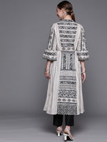 Thumbnail for Biba Women Beige & Black Pure Cotton Geometric Printed Bell Sleeves Kurta - Distacart